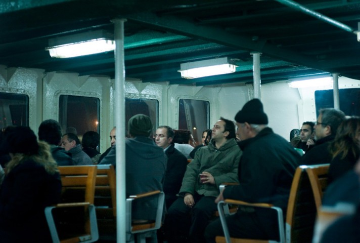 Passengers on the ferry over the Bosporus